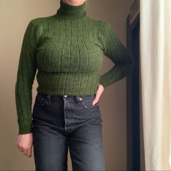 Vintage Sweaters | Vintage 70s Dark Green Shaggy Turtleneck Sweater | Color: Green | Size: S | Pm-65712313's Closet